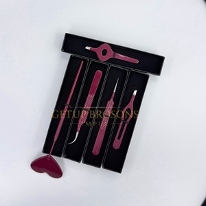 Pinzas Profesionales para Extensión de Pestañas, Pinzas de Aislamiento con Punta de Fibra de Acero Inoxidable, Pinzas para Cejas con Recubrimiento en Polvo, Herramientas de Belleza - Product Image 1