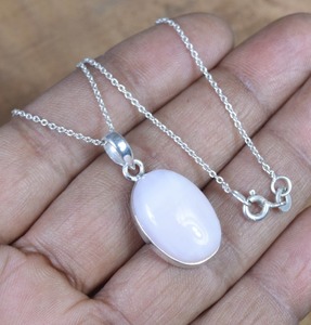 Colgante de cuarzo rosa de Plata de Ley 925, forma ovalada fina, piedra preciosa rosa, regalo de boda perfecto con amor, joyería estampada 925 - Product Image 5