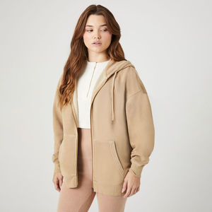 Sudadera con Capucha de Invierno para Mujer, Mezcla de Poliéster/Algodón, Bolsillo con Cremallera, Transpirable, Aplique de Pedrería, Logotipo Frontal Personalizable, Venta al Por Mayor - Product Image 1