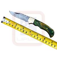 Couteau à lame fixe en acier Damas fait main, avec embout en laiton, manche en bois densifié, garde en acier, pour le camping, l'usage quotidien et la cuisine