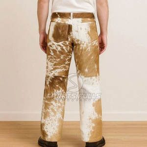 Pantalones de cuero para hombre Hair-on Hide Premium, lona recta, botón de tiro medio, Fly High Street Fashion - Product Image 6