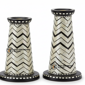 Un fournisseur indien propose un bougeoir fait à la main avec incrustation d'os vert, motif chevron, bougeoir décoratif - Product Image 2