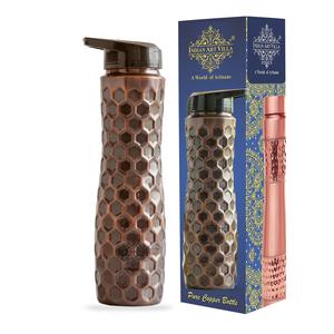 IndianArtVilla Pure Copper Antique Dark Hammered Honeycomb Design <b>Water</b> <b>Bottle</b> with Sipper Cap, 1000 ML-<b>Storage</b> & Drinking - Product Image 6