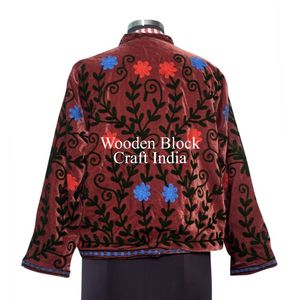 Trending Handmade Suzani Embroidery Knitted Cotton Velvet Winter Short <b>Quilted</b> <b>Jacket</b> for Women with Stripe Design - Product Image 6