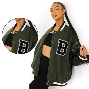 Chaquetas de béisbol de corte holgado para mujer, novedad en chaquetas de lana de béisbol con letras bordadas y logotipo personalizado - Product Image 5