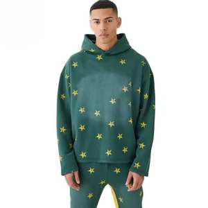 Ensemble sweat-shirt et pantalon de survêtement unisexe en coton délavé à l'acide, effet délavé au soleil, pour homme, avec logo personnalisé en strass et sérigraphie, coupe oversize, style hiver français - Product Image 4