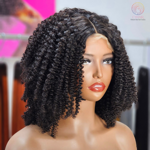 Perruque de cheveux humains crépus bouclés 14 pouces prix bon marché 4X4 dentelle avant couleur naturelle perruques de cheveux bouclés bruts en gros - Product Image 3