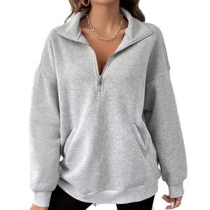 Sudaderas Deportivas de Forro Polar para Mujer, de Manga Larga, con Media Cremallera, Bolsillos Delanteros, Holgadas, para Invierno, Venta al Por Mayor del Fabricante OEM - Product Image 6