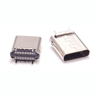 Connecteur USB vertical SMT femelle USB 3.1 Type C haute vitesse, finition de contact en cuivre étamé haute conductivité, coque en acier inoxydable