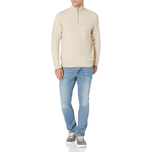 Pull tricoté respirant quart de fermeture éclair à col montant en coton Logo personnalisé imprimé tricots d'hiver pour hommes approvisionnement ODM - Product Image 5