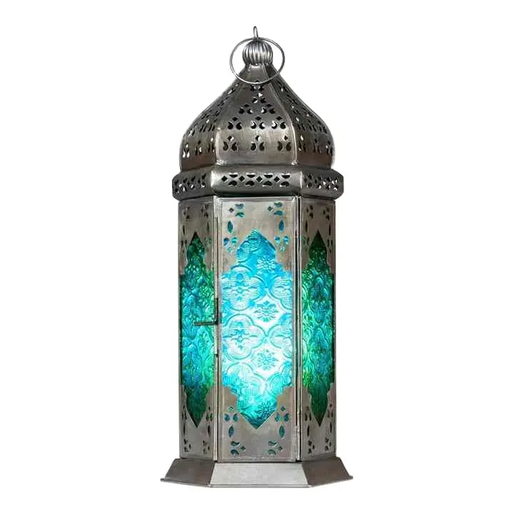 Marok kanis che Laterne Grün Blau Indisch Klassisch Weiß Beschichtet Marok kanis che Laterne Dekoratives Design Gesamt verkaufs preis Kerzenhalter Hergestellt
