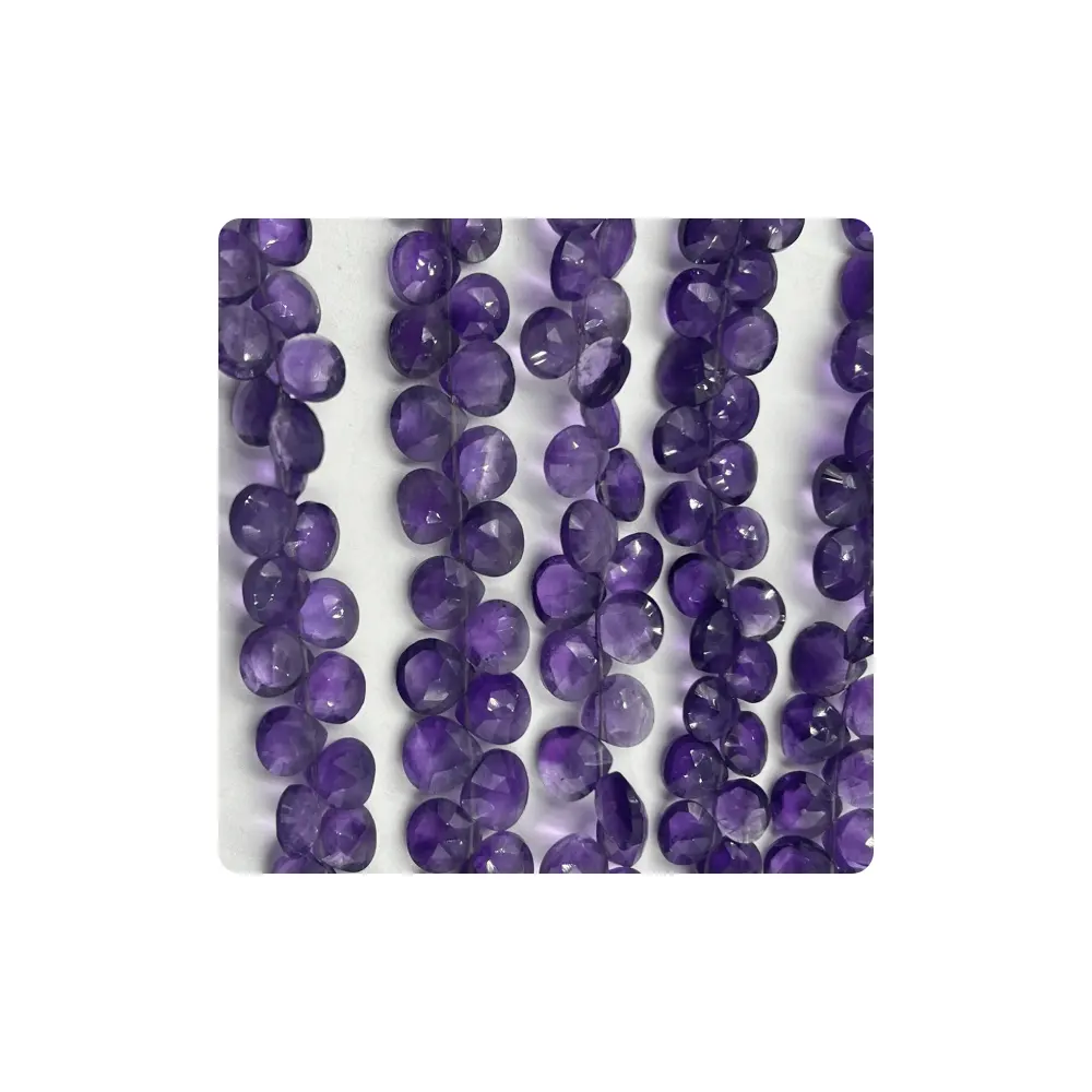 Prezzo all'ingrosso naturale viola ametista quarzo sfaccettato a forma di cuore Briolette perline da 7mm a 8mm circa 8 pollici filo.