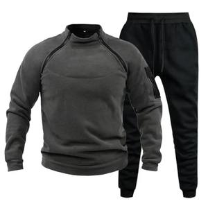 Traje Deportivo Unisex de Color Sólido, Táctico, para Exteriores, Invierno, Ecológico, de Secado Rápido, Chaqueta de Forro Polar con Capucha y Pantalones - Product Image 5