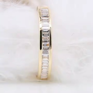 Baguette blanca Lab Grown Diamond Compromiso eternidad Anillo DE BODA 14K Oro sólido Vermeil Anillo de regalo de aniversario - Product Image 5