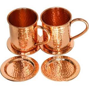 Tasse en cuivre pur de qualité exclusive avec paille et sous-verres Tasses à jus les plus vendues pour hôtels et restaurants - Product Image 2
