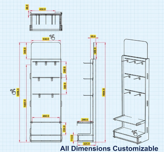 Custom Wooden Beef Jerky Display Rack | Floor Standing Snack Food Display Stand with Hooks & Shelves | Retail Store Display Rack — view 4