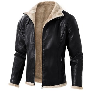 Abrigo de piel grueso de piel de una pieza para hombre de moda chaqueta de cuero de imitación - Product Image 3