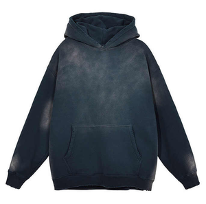 Premium Quality Blank Acid Wash Vintage Distressed Heavyweight 400gsm Fleece Fashion Knitted Manufacturer Hoodie <b>for</b> Men - Product Image 5