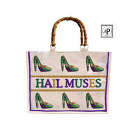 Tas Tote HAIL CLEO dengan Hiasan Manik-manik, Panel Glitter Emas, Motif Mata Mesir, Pegangan Bambu, Trendi Baru Diluncurkan, Ukuran Sedang, Multifungsi