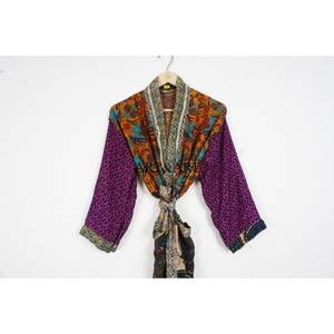 Kimono de Seda Elegante Vintage, Ropa de Dormir Japonesa para Mujer, Estampado Floral en Patchwork, Camisón Largo Sexy, Maxi Suave - Product Image 2