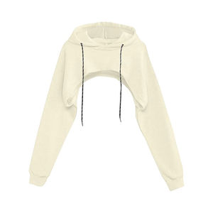 Meilleurs sweats à capuche courts ajustés respirants anti-boulochage avec logo frontal, sweats à capuche courts confortables pour femmes - Product Image 1