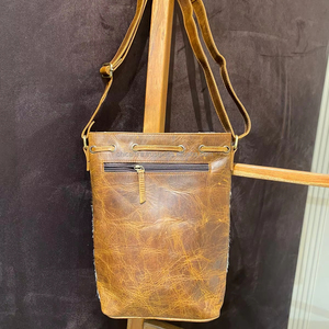 Vente chaude à la main en cuir de vachette sac seau en cuir véritable Boho sac Western sac à main cordon classique sac à main pour les femmes - Product Image 4
