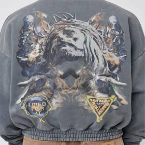 Sudadera con capucha con cremallera y hombros caídos para hombre, efecto lavado Vintage con impresión Digital DTG, mezcla de algodón 100% para invierno - Product Image 5