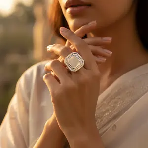 925 Silver Cluster Octagon Ring for Women Statement Jewelry with Rhodium & <b>Gold</b> Plating Wedding Occasion Pattern <b>Number</b> Setting - Product Image 2