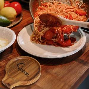 Soporte de cuchara de madera de acacia para estufa, soporte de cuchara de madera redondo suave para mostrador de cocina con pies de silicona antideslizantes, perfecto - Product Image 6