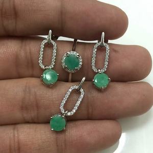 Conjunto de joyas de piedras preciosas CZ Esmeralda de corte para mujer de Plata de Ley 925, tamaño de piedra de 6mm, regalo de moda para fiestas de compromiso directo de la India - Product Image 3