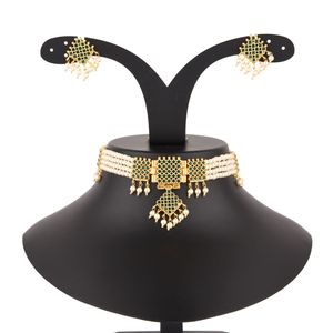 Parure de bijoux indien CZ Cubic Zirconia Faux Pearl Multi Layered Strand Beaded Choker Necklace Earrings Jewelry Set - Product Image 2