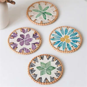 2024 Classic Style New Style Rattan Cup <b>Coaster</b> Pad Small Decorative <b>Ceramic</b> Pads for Drinking Tea Mat & Pads - Product Image 4