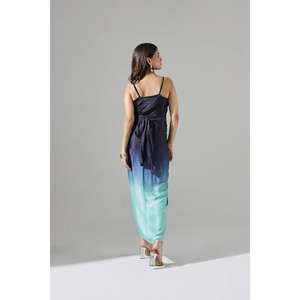 Robe longue en satin ombré pour femmes, bretelles spaghetti, drapée, élégante, pour les soirées et les vacances - Product Image 4