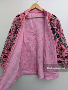 Veste longue en coton brodée à la main pour femme, nouvelle collection - Product Image 3
