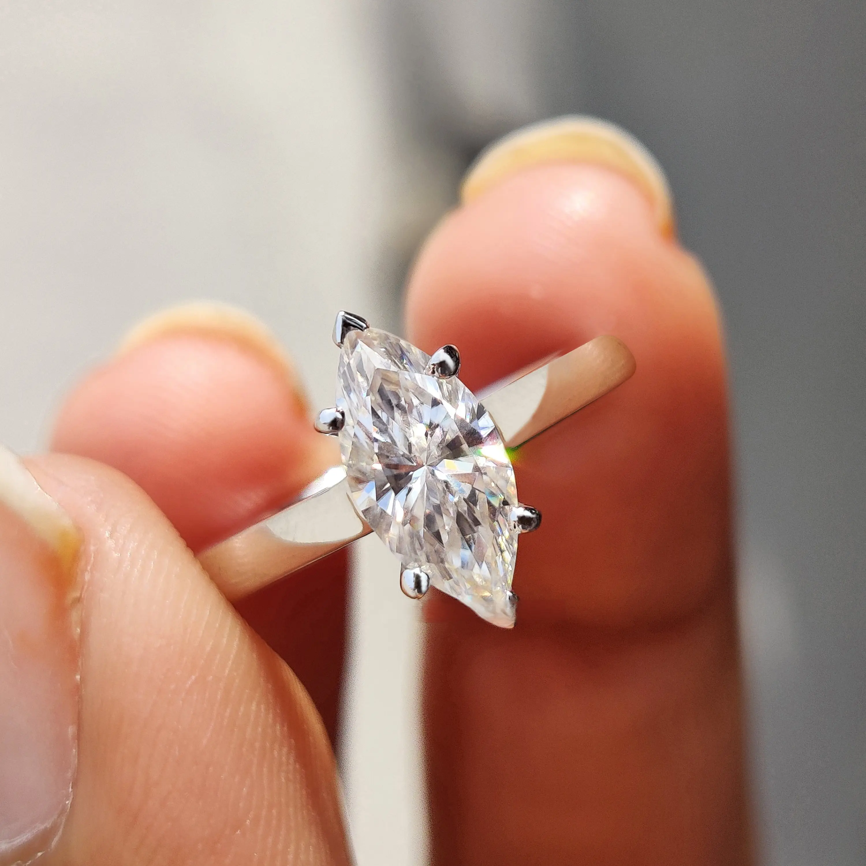 Halo pertunangan emas padat 14k G SI1 IGI GIA VVS Set Prong Berlian tumbuh laboratorium bersertifikat Marquis Cut menakjubkan cincin brilian