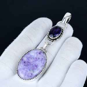 Pendentif en améthyste, argent sterling 925 massif, fait à la main, design unique de haute qualité, bijoux pour enfants, cadeau de fiançailles pour - Product Image 6