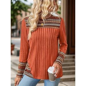 Camiseta Casual de Manga Larga con Cuello Redondo y Estampado para Mujer, Tejido de Punto Cómodo - Product Image 4