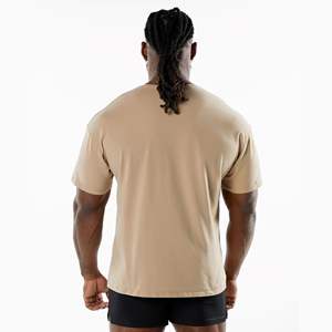 Style sans effort: 94% coton 6% Spandex T-shirt ajusté à épaules tombantes pour hommes-Manches courtes, col rond, taupe - Product Image 2