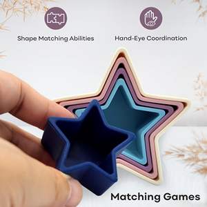 Estrellas bebé educativo salpicaduras juguetes de baño conjunto de tazas apilables de silicona para clasificar y anidar - Product Image 4