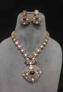 Matt Gold Plated Designer Polki Necklace <b>Set</b> with Earrings <b>Bridal</b> <b>Jewelry</b> for Wedding & Party Celebration - Product Image 2