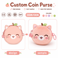 Porte-monnaie Kawaii en peluche moelleuse avec broderie personnalisée, fermeture éclair antivol, certifié CE, joli porte-monnaie avec fenêtre pour carte d'identité
