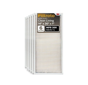 Filtrete 14x30x1 Filtro de Aire MERV 5, Paquete de 6 Filtros de Aire Acondicionado y Calefacción para el Hogar, MPR 300 Basic Dust Defense - Product Image 1
