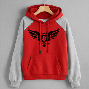 Sweat-shirt à capuche unisexe rouge et gris, style color block, décontracté, avec poche kangourou, en mélange de coton doux, streetwear - Product Image 1