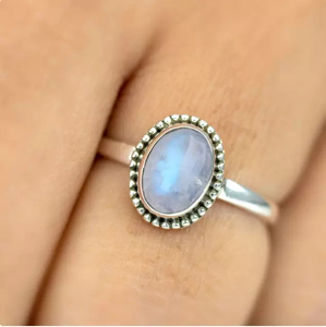 Latest Design Natural White <b>Rainbow</b> Moonstone 925 Sterling Silver 8x10mm Oval Shape Fine Handmade Bohemian Jewelry Women's Gift - Product Image 4