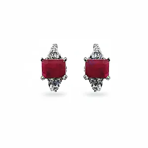 Boucles d'oreilles pendantes tendance pour femme, style vintage, avec rubis et diamants, en argent, or blanc et or jaune, bijoux en pierres précieuses certifiées GIA - Product Image 1