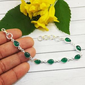 Pulsera de Plata de Ley 925 hecha a mano de ónix verde pulsera de piedras preciosas de ónix verde Natural joyería regalo de boda joyería de plata - Product Image 3