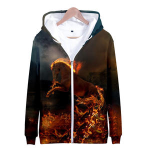 Sweat à capuche court avec fermeture éclair complète polaire surdimensionné lourd hiver sweat à capuche zippé personnalisé cheval impression sweat à capuche avec fermeture éclair - Product Image 3