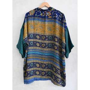 Kimono Boho de Talla Grande, Transpirable, Hecho a Mano, de Seda, con Cuello en V, Estilo Patchwork, Estampado Indio, Largo hasta la Rodilla, Ropa de Estar por Casa - Product Image 4