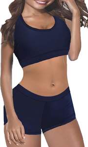 ชุดว่ายน้ำ2ชิ้นแบบพันรอบคอสำหรับผู้หญิงชุดว่ายน้ำบิกินีแบบสปอร์ตพร้อมกางเกงขาสั้นแบบบอยชอร์ตคอตักคอ - Product Image 2