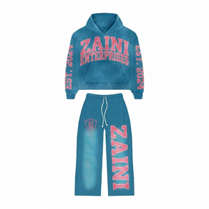 Chándal Deportivo de Invierno para Hombre, 380 GSM, Premium, 100% Algodón, Transpirable, Acabado Azul Lavado, Logotipo Personalizado - Product Image 1